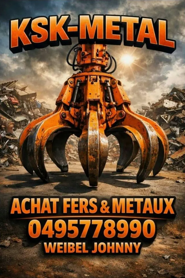 Affiche KSK-METAL : grappin orange, achat fers et métaux, 0495 77 89 90, Weibel Johnny